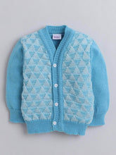 Little Angels Little Angels Sweater Set Baby Wool Full Sleeves V-Neck Textured Triangle Blue & White 3-Piece Set Sweater Sets Snow Cone Snugglewear Set